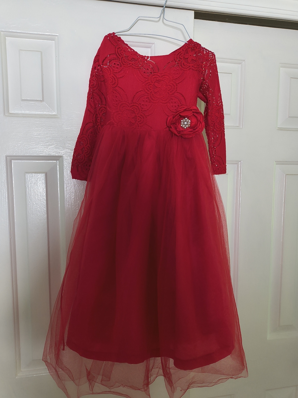 Girls Long Lace Sleeve Maxi Dress with Flower Clip From Mia Belle